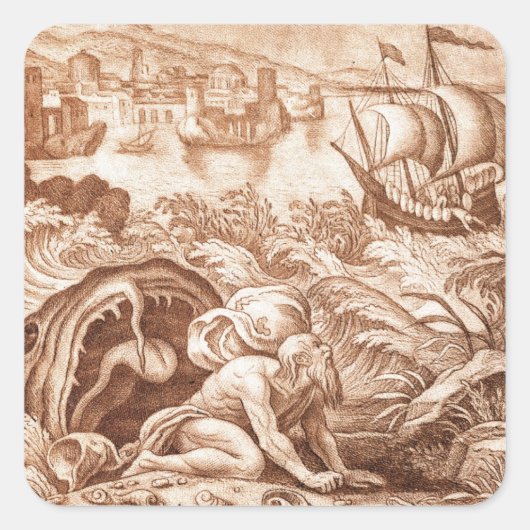 ヨナとクジラ、聖書のイラストレーション、 en スクエアシール (正面)