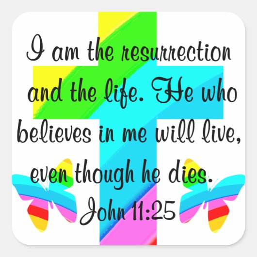 ヨハネかわいらし11:25虹と蝶 スクエアシール (正面)