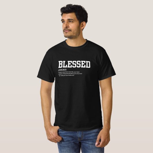 ヨハネによる福音書 20:29 メンズTシャツ Tシャツ (正面フル)
