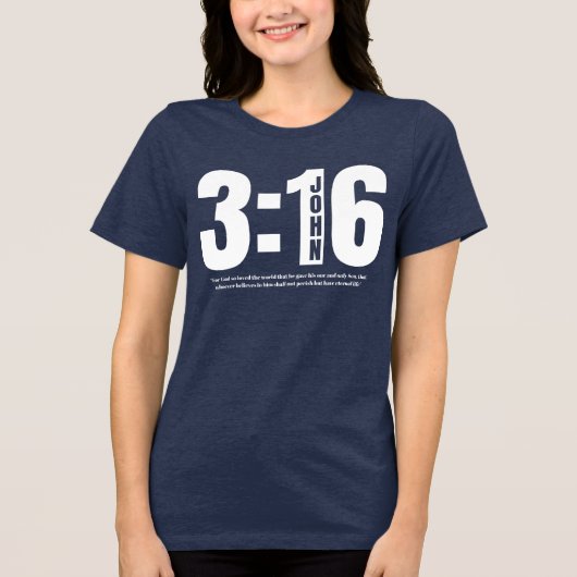 ヨハネの福音書3章16節 ネイビーブルーのクリスチャン聖書の言葉  トライブレンドＴシャツ (正面)
