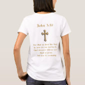 ヨハネの福音書3章16節 聖書の節 表裏 Tシャツ (裏面)