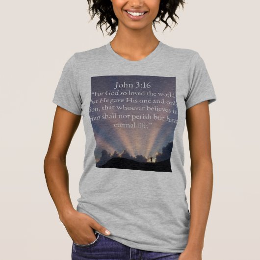 ヨハネの福音書 3章16節 聖書の詩句 レディースTシャツ Tシャツ (正面)