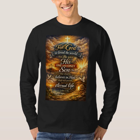 ヨハネの福音書 3:16 メンズ長袖Tシャツ Tシャツ (正面)