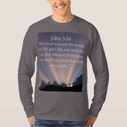 ヨハネの福音書 3:16 聖句 メンズ 長袖Tシャツ Tシャツ (正面)