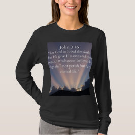 ヨハネの福音書 3:16 聖句 レディース長袖Tシャツ Tシャツ
