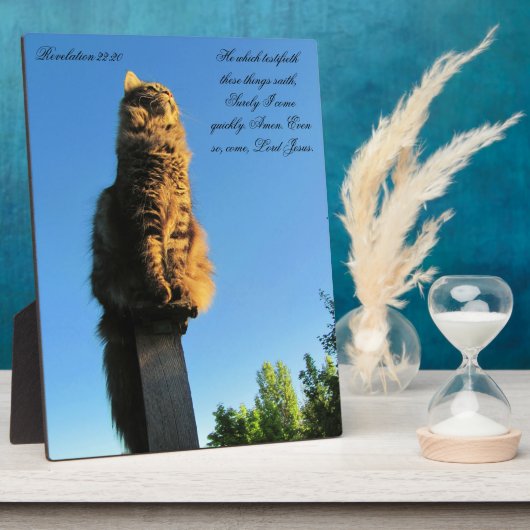 ヨハネの黙示録22:20ネコがイエスを待っている フォトプラーク (側面)