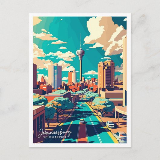 ヨハネスブルグ南アフリカ旅行イラストレーション ポストカード (正面)
