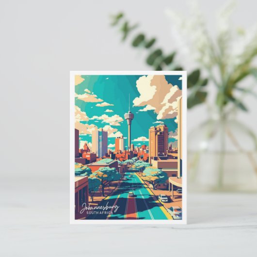 ヨハネスブルグ南アフリカ旅行イラストレーション ポストカード (スタンド正面)
