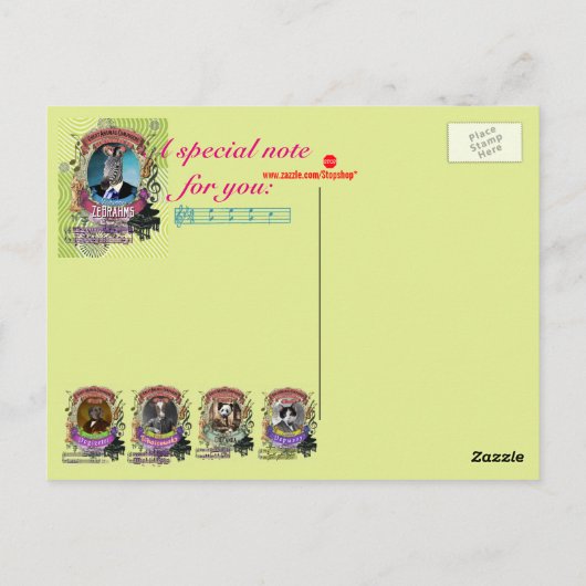 ヨハネス・ゼブラームス・ゼブラ動物作曲家ブラームス ポストカード (裏面)