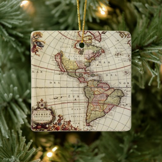 ヨハネス・デ・ラムによるアメリカ大陸の古地図 セラミックオーナメント (ツリー)