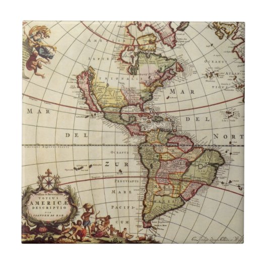 ヨハネス・デ・ラムによるアメリカ大陸の古地図 タイル (正面)