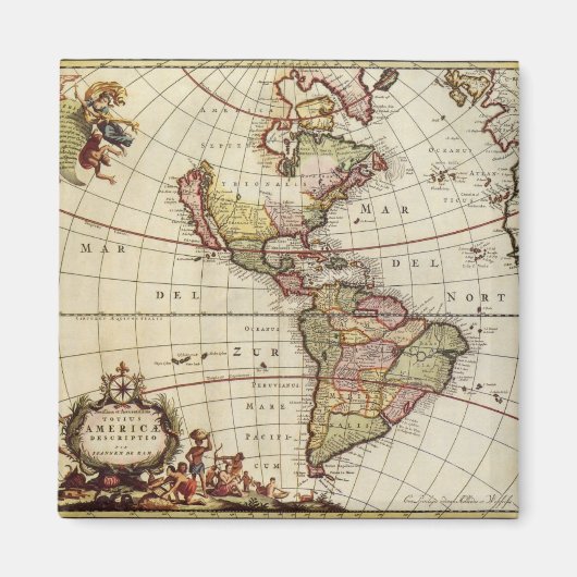ヨハネス・デ・ラムによるアメリカ大陸の古地図 マグネット (正面)
