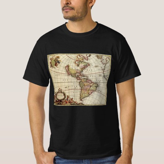 ヨハネス・デ・ラムによるアメリカ大陸の古地図 Tシャツ (正面)