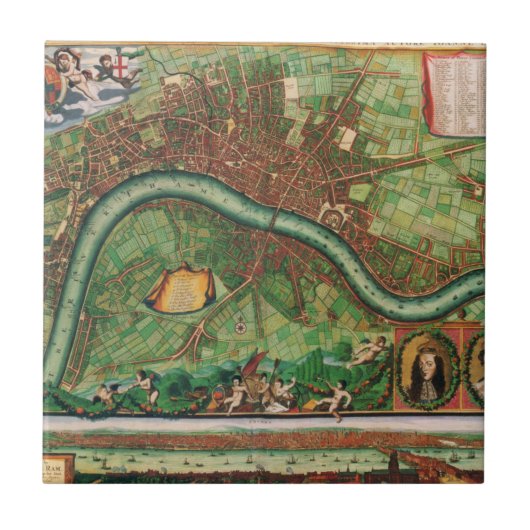 ヨハネス・ド・ラムによる古いロンドンの地図、1689年 タイル (正面)