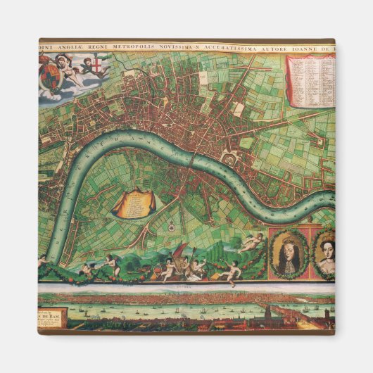 ヨハネス・ド・ラムによる古いロンドンの地図、1689年 マグネット (正面)
