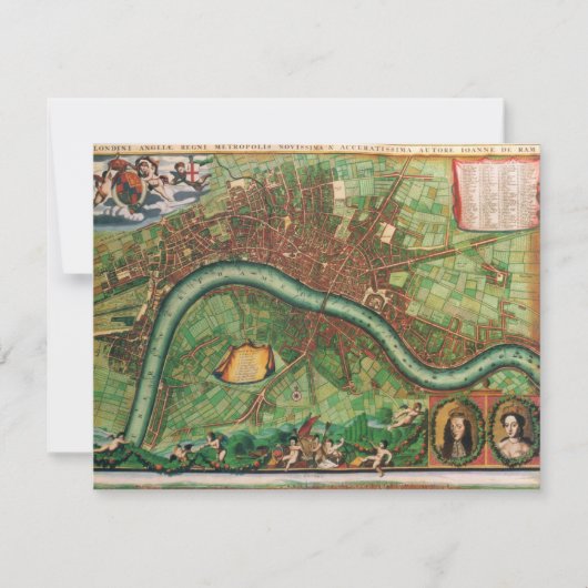 ヨハネス・ド・ラムによる古いロンドンの地図、1689年 招待状 (正面)