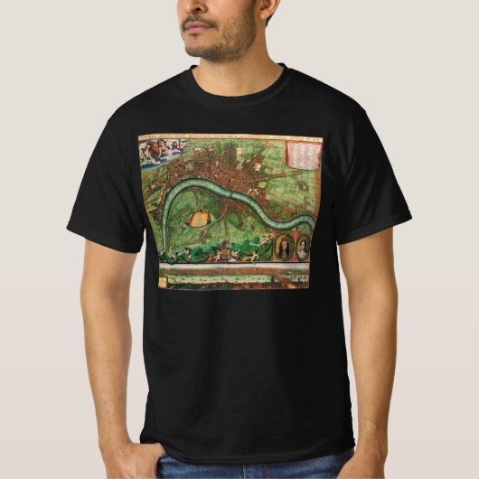 ヨハネス・ド・ラムによる古いロンドンの地図、1689年 Tシャツ (正面)