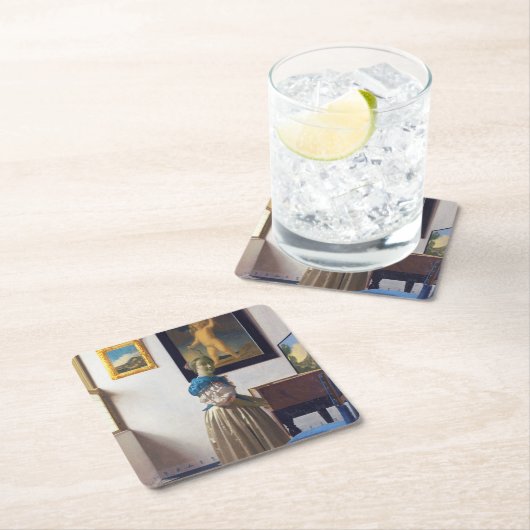 ヨハネス・バーメール処女に立つレディ スクエアペーパーコースター (インサイチュ)