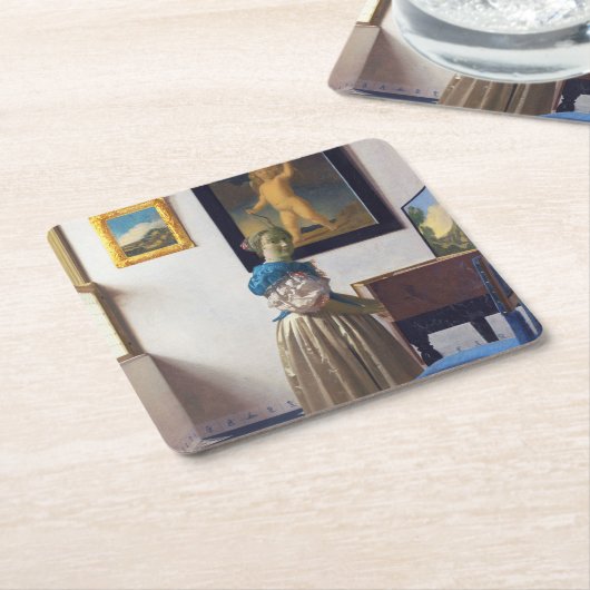 ヨハネス・バーメール処女に立つレディ スクエアペーパーコースター (アングル)