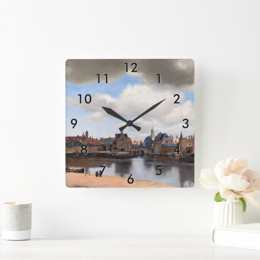 ヨハネス・フェルメール – デルフトの見解 スクエア壁時計 (ホーム)