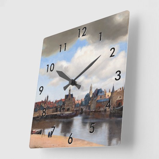 ヨハネス・フェルメール – デルフトの見解 スクエア壁時計 (傾斜)