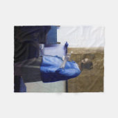 ヨハネス・フェルメール・ブルーの女性 フリースブランケット (正面(横))