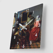 ヨハネス・フェルメール – ワインのグラス スクエア壁時計 (傾斜)