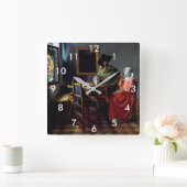 ヨハネス・フェルメール – ワインのグラス スクエア壁時計 (ホーム)