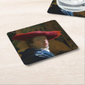 ヨハネス・フェルメール – 赤帽の少女 スクエアペーパーコースター (アングル)