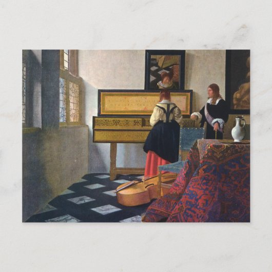 ヨハネス・ベルメールの音楽レッスン（1663年頃） ポストカード (正面)