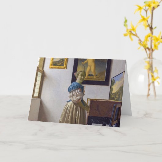 ヨハネス・ヴェルミエ – ヴァージナルに立つレディ カード (黄色い花)