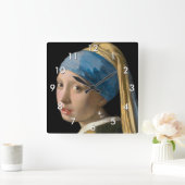 ヨハネス・ヴェルミーア – パールイヤリングを持つ女の子 スクエア壁時計 (ホーム)