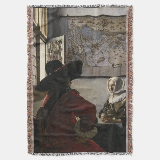 ヨハネスVermeer著役人そして笑う女の子 スローブランケット (正面縦)