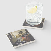 ヨハネスVermeer著音楽のレッスン ストーンコースター (横)