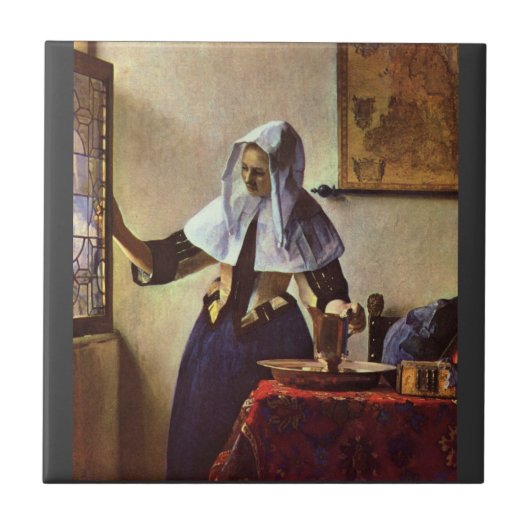 ヨハネスVermeer -水差しを持つ若い女性の タイル (正面)