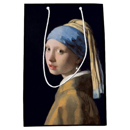 ヨハネスVERMEER -真珠のイヤリング1665年を持つ女の子 ミディアムペーパーバッグ (正面)