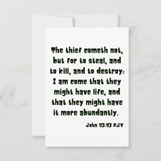 ヨハネ10:10 KJV聖書の聖なる書物、 経典挨拶 カード (正面)