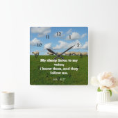 ヨハネ10:27わたしの羊 スクエア壁時計 (ホーム)