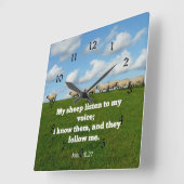 ヨハネ10:27わたしの羊 スクエア壁時計 (傾斜)