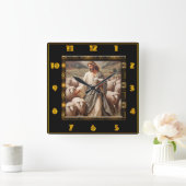 ヨハネ10:7羊飼いフィールドアートワーク スクエア壁時計 (ホーム)