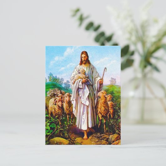 ヨハネ10:7-21わたしは良き羊飼いのはがき ポストカード (スタンド正面)