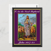 ヨハネ10:7-21わたしは良き羊飼いの紫の枠である ポストカード (正面/裏面)