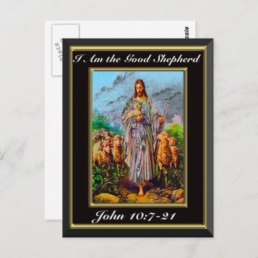 ヨハネ10:7-21わたしは良き羊飼いの黒枠である ポストカード (正面/裏面)