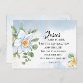 ヨハネ11:25聖書の聖句春の花復活祭 ポストカード (正面/裏面)