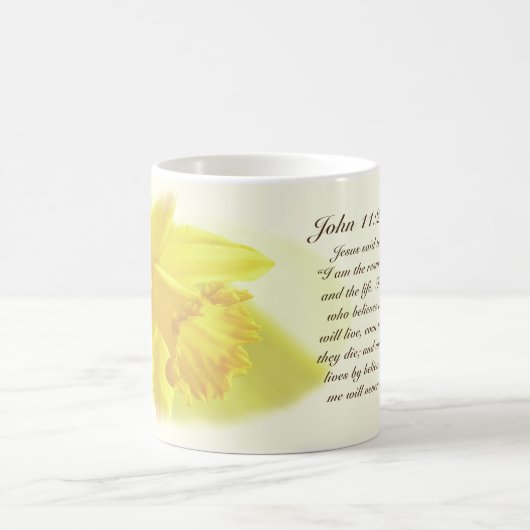 ヨハネ11:25-26わたしは復活と命である。 コーヒーマグカップ (中央)