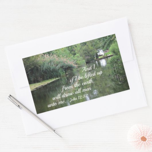 ヨハネ12:32わたしもしは、地から上げられる 長方形シール (封筒)