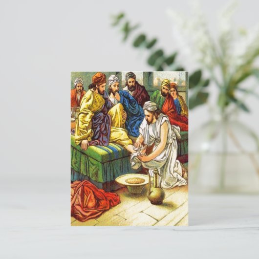 ヨハネ13:4-17弟子たちの足のはがきを洗う ポストカード (スタンド正面)