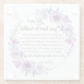 ヨハネ14:1-3聖書の聖句パープルフローラ ガラスコースター (裏面)