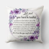 ヨハネ14:1-3聖書の聖句パープルフローラ クッション (正面)
