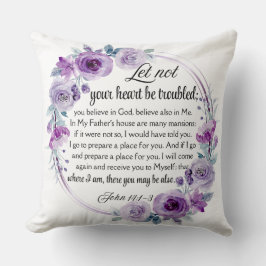 ヨハネ14:1-3聖書の聖句パープルフローラ クッション